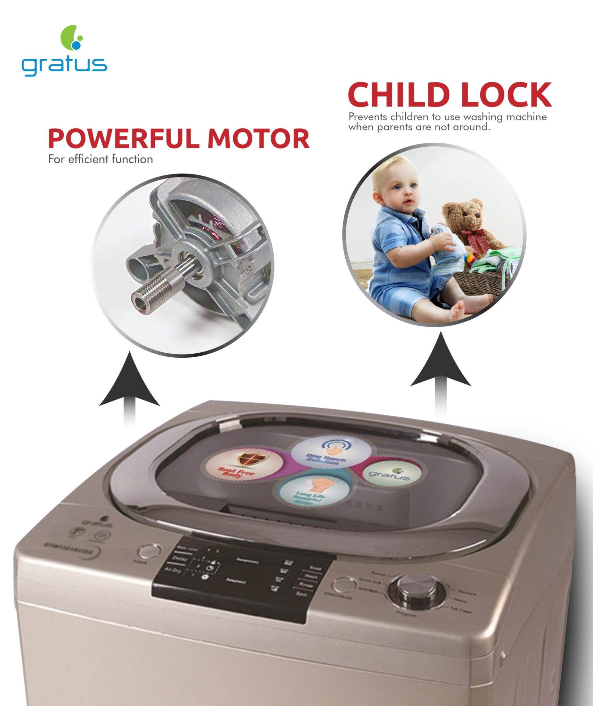 Gratus 13Kg Top Load Washing Machine, Model- GTW1351KCDX
