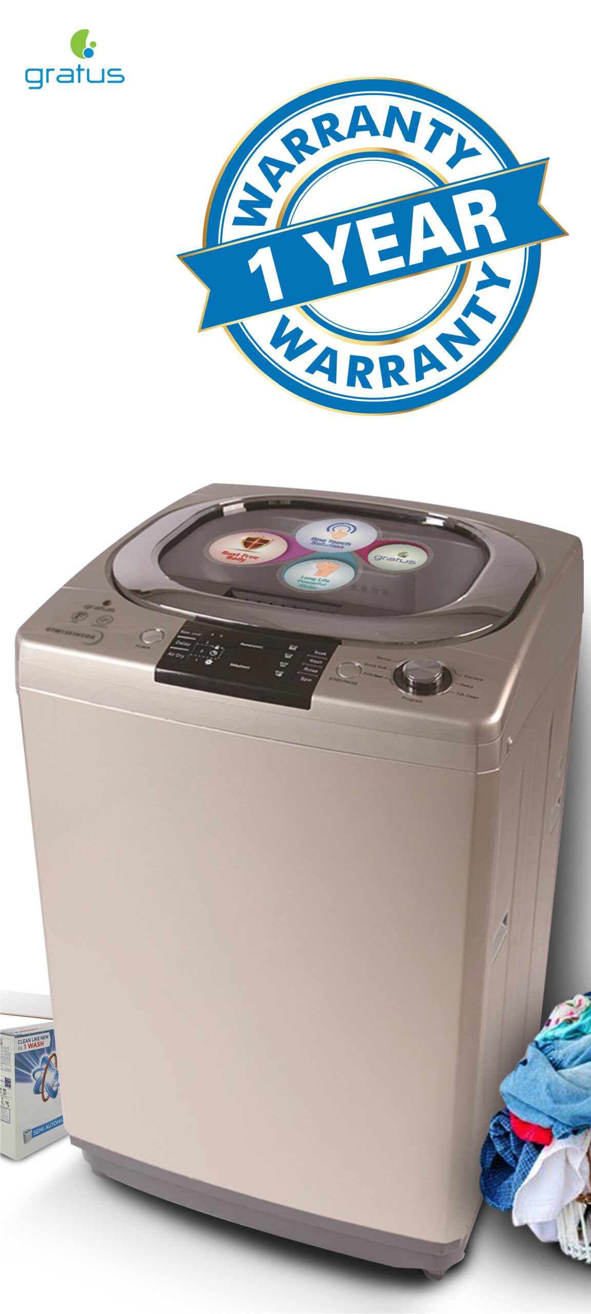 Gratus 13Kg Top Load Washing Machine, Model- GTW1351KCDX