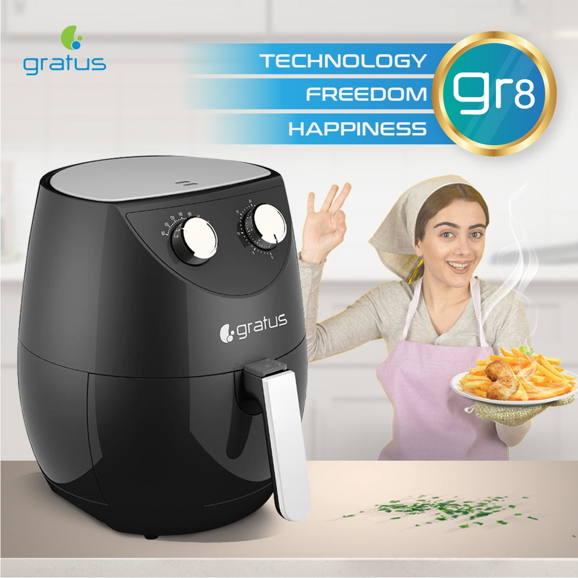 Gratus 3.5L Air Fryer,1500W with 1-Year Warranty, Overheat Protection, Model- GR-A350DTTB