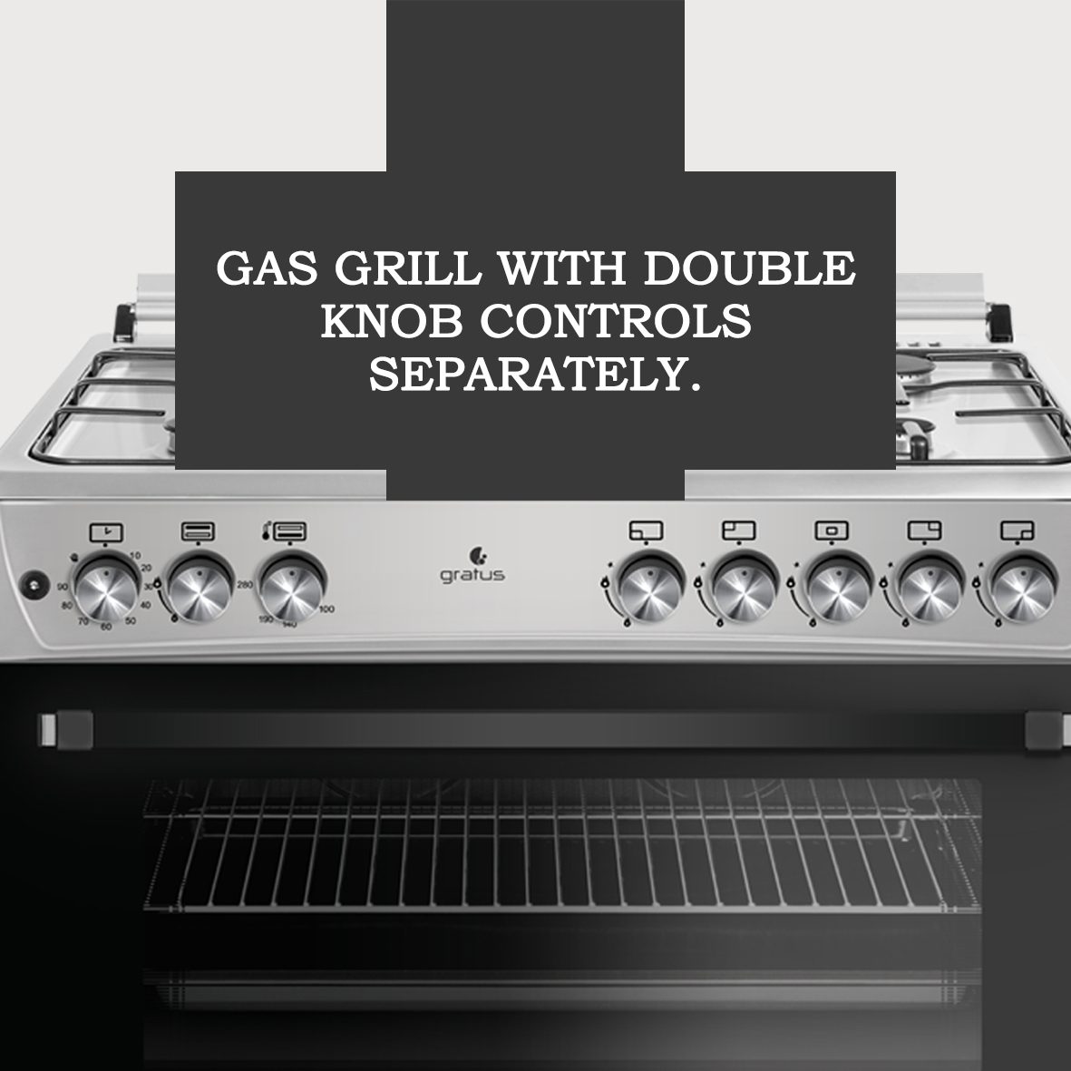 Gratus 90X60 (cm) 5 Burner Free Standing Gas Cooker with Oven, Cast Iron, 1-year warranty, Made in Turkey, Model - GGR965RTE