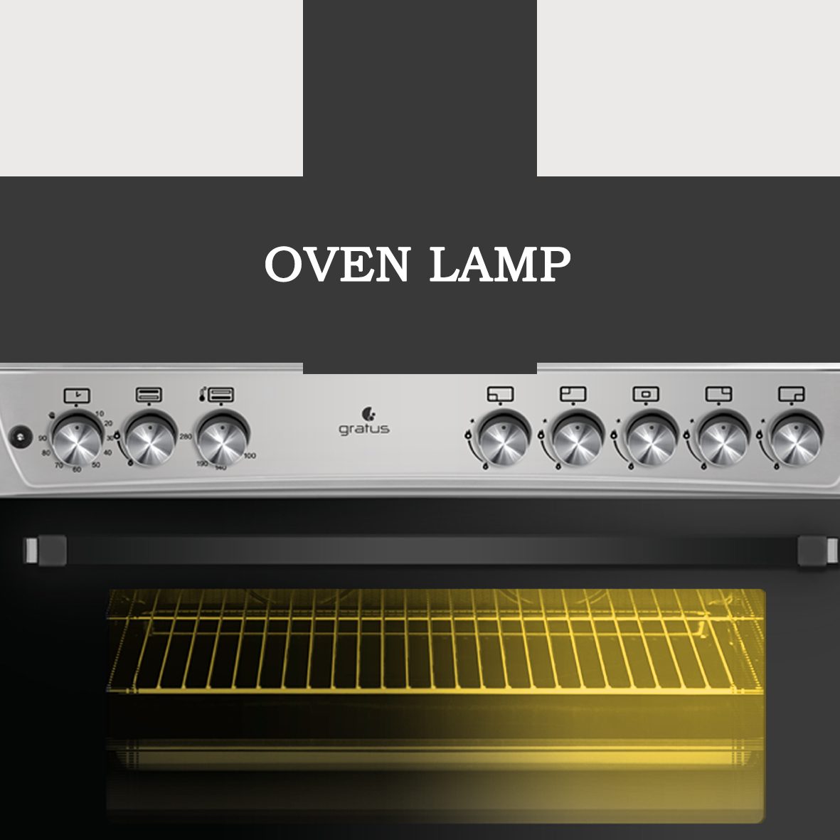 Gratus 90X60 (cm) 5 Burner Free Standing Gas Cooker with Oven, Cast Iron, 1-year warranty, Made in Turkey, Model - GGR965RTE
