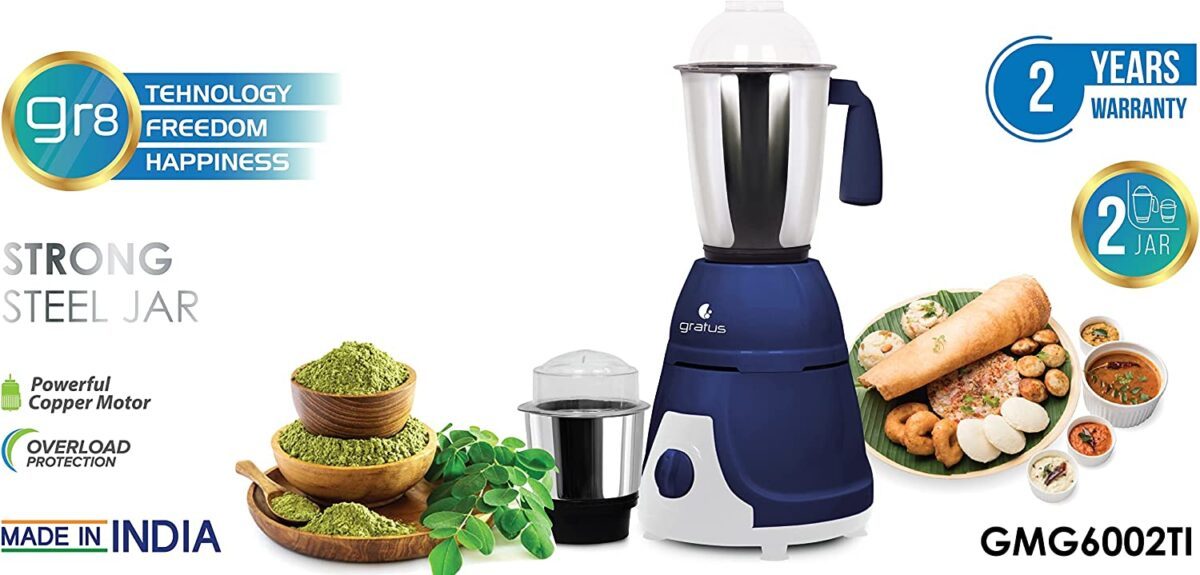 Gratus 600W Mixer Grinder - 2 Jars, Model- GMG6002TI