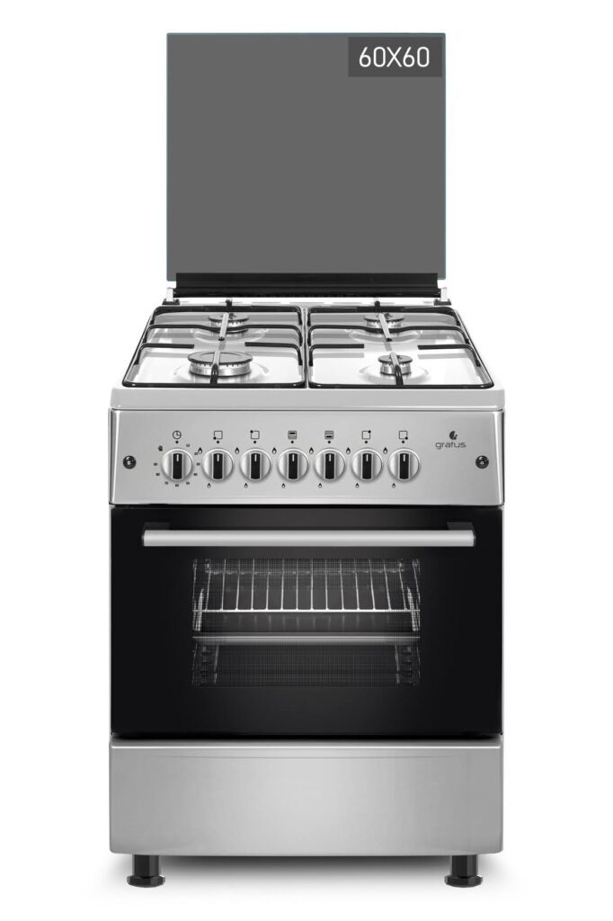 Gratus Bright Series 60 × 60 Full Gas Free Standing Cooker Euro Burners, Model- GGR64FRTX