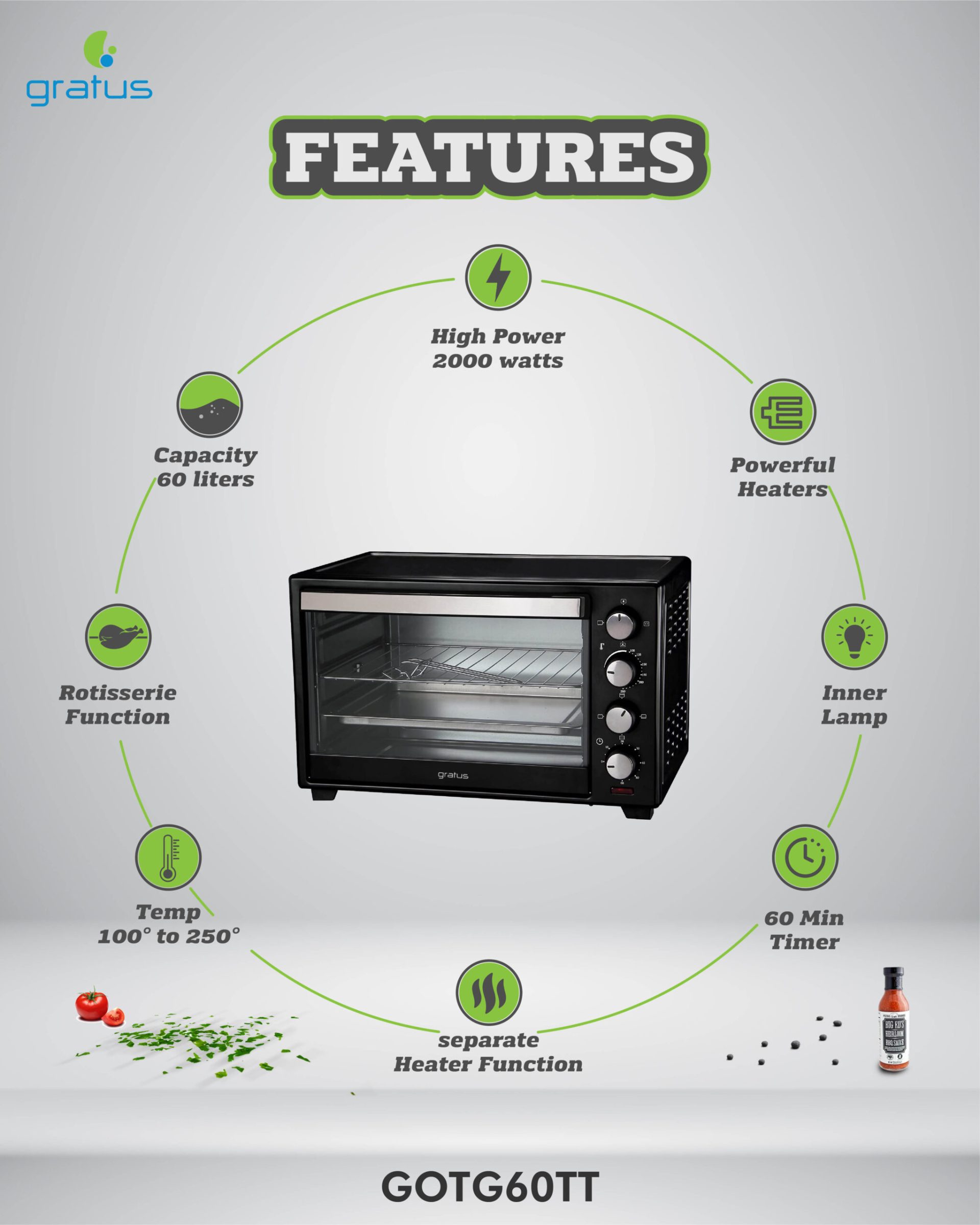 Gratus Oven Grill Toaster 60L- GOTG60TT