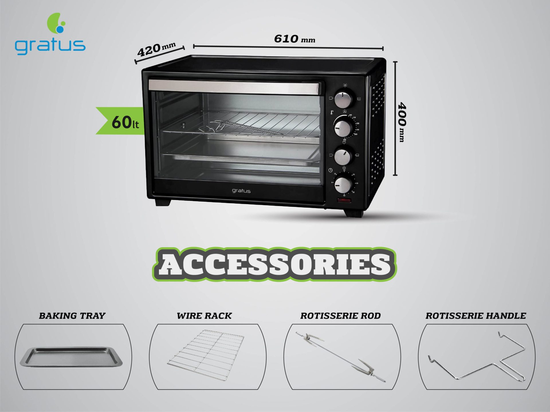 Gratus Oven Grill Toaster 60L- GOTG60TT