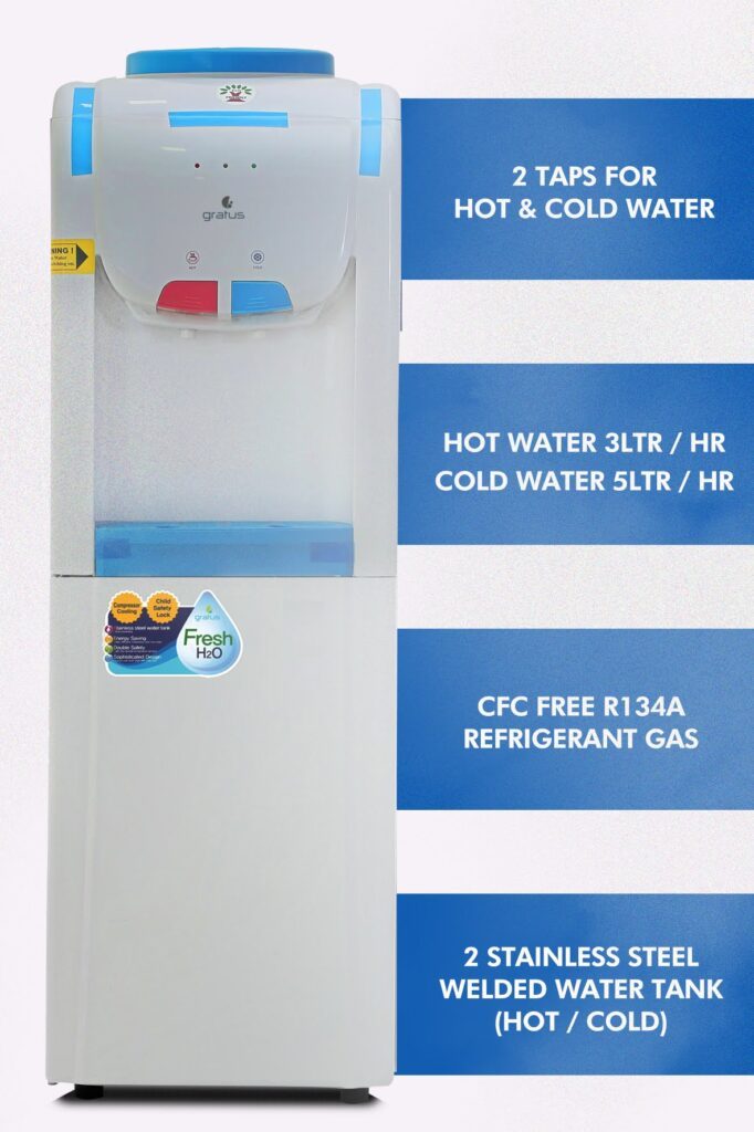 Gratus Top Loading Floor Standing Hot & Cold Water Dispenser with Refrigerator | 2 Tap | 1-Year Full & 2-Year Compressor Warranty | GWD500VIFSW