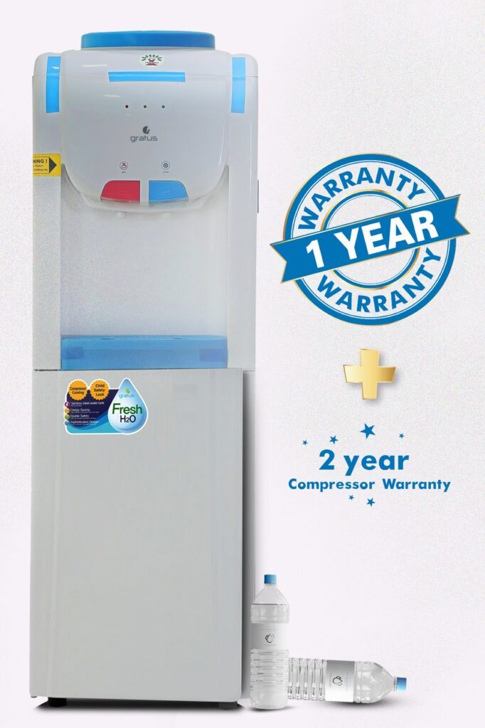 Gratus Top Loading Floor Standing Hot & Cold Water Dispenser with Refrigerator | 2 Tap | 1-Year Full & 2-Year Compressor Warranty | GWD500VIFSW