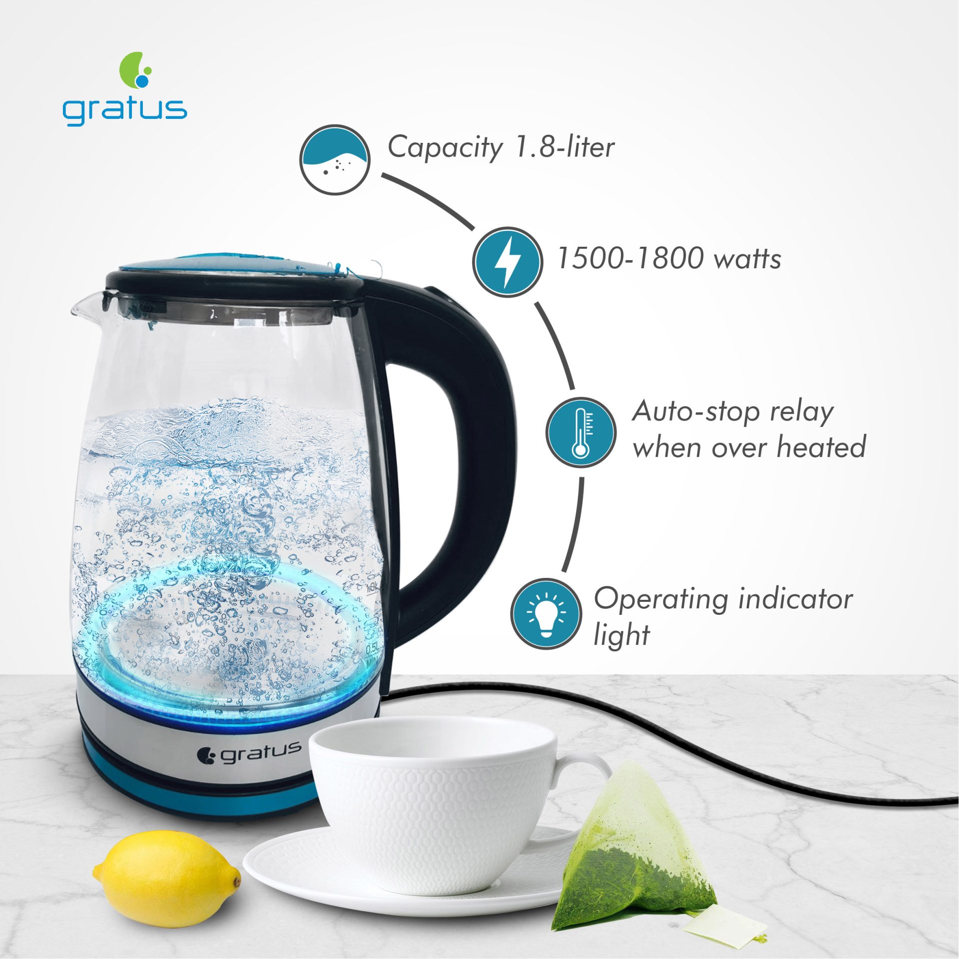 Glass Electric Glass Kettle, Model- GKSG1820AC