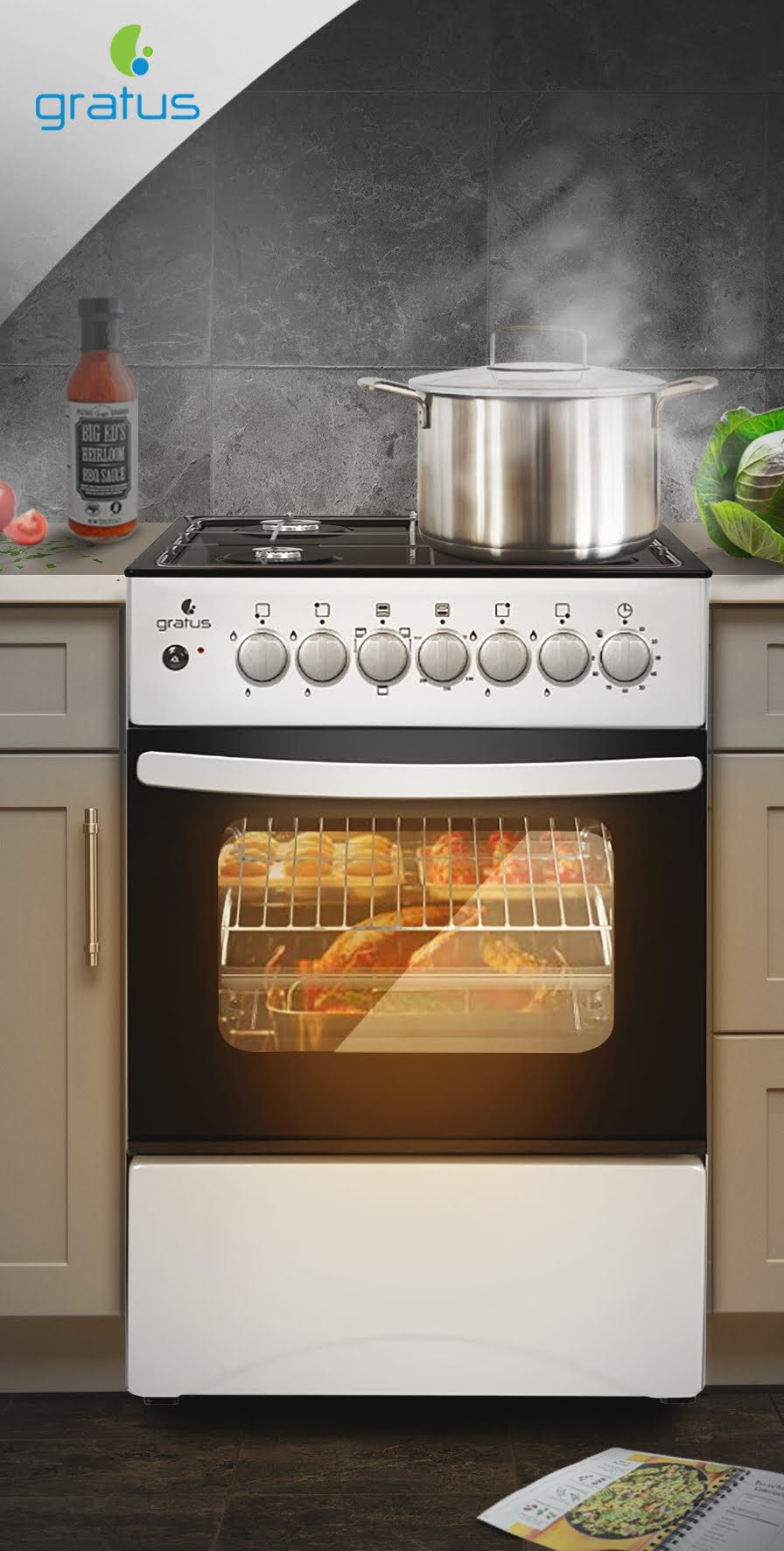 Gratus Classic Series 50×50 Full Gas Free Standing Cooker with Euro Burners, Model- GGR54FRTES