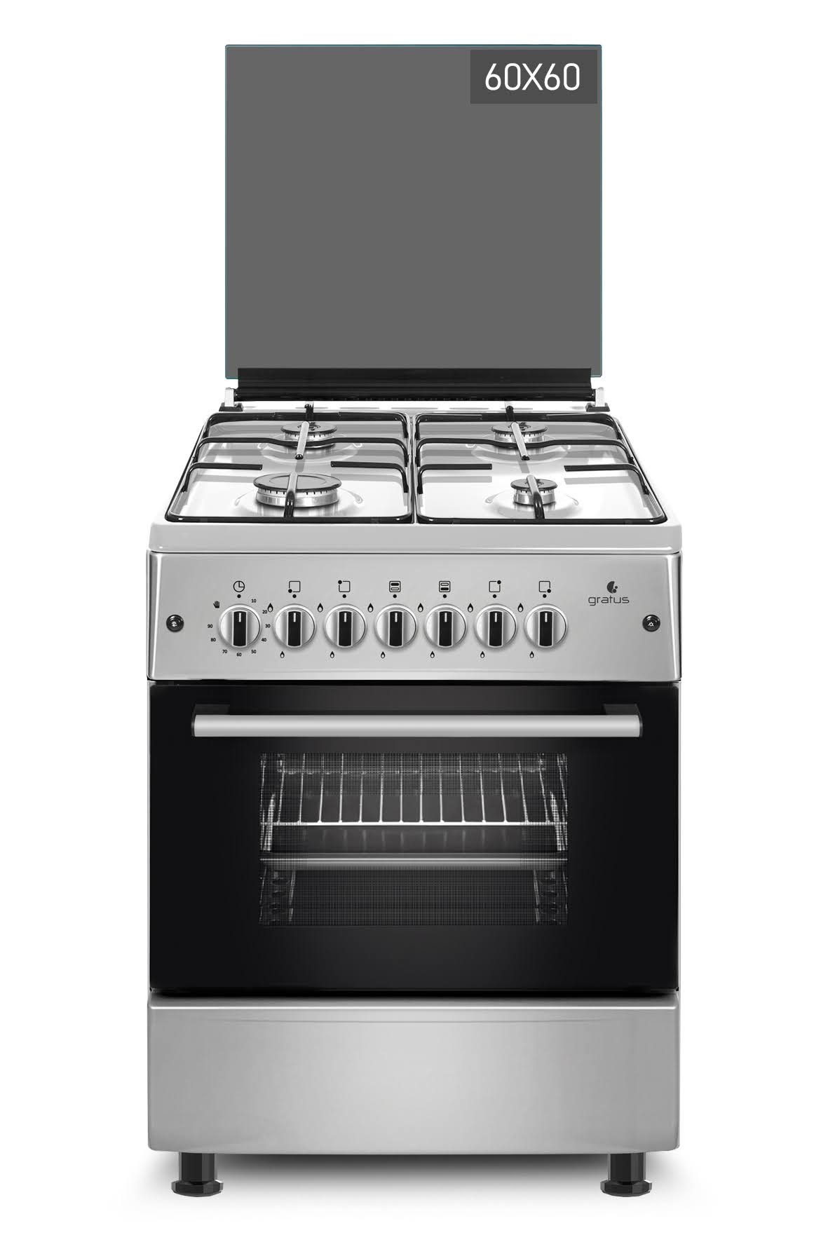 Gratus Bright Series 60 × 60 Full Gas Free Standing Cooker Euro Burners, Model-GGR64FRTS1