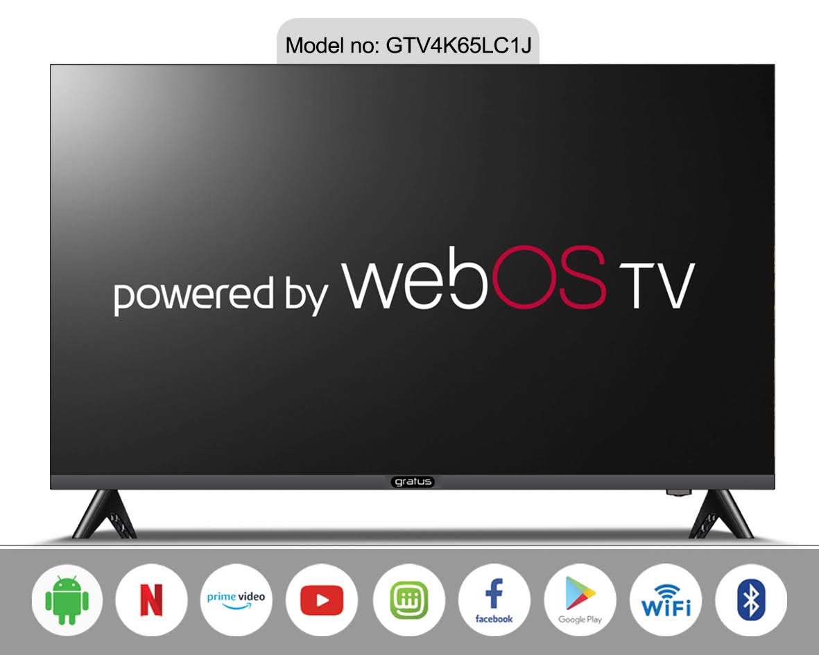 Gratus WebOS powered 4K Edgeless UHD 65"LED SMART TV with ThinQ AI, Quad Core Processor, Dolby Audio, Model- GTV4K65LCIJ