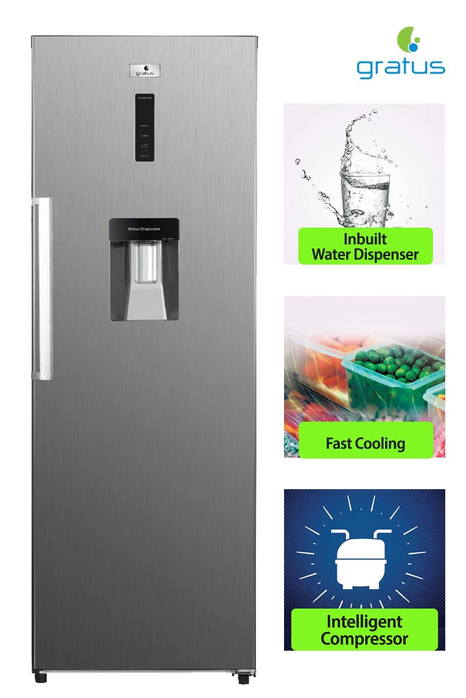 Gratus Single Door Frost-free Refrigerator with water dispenser, Active-C Fresh, Multi-Air Flow, Inox, Model- GRFNF470HCX1