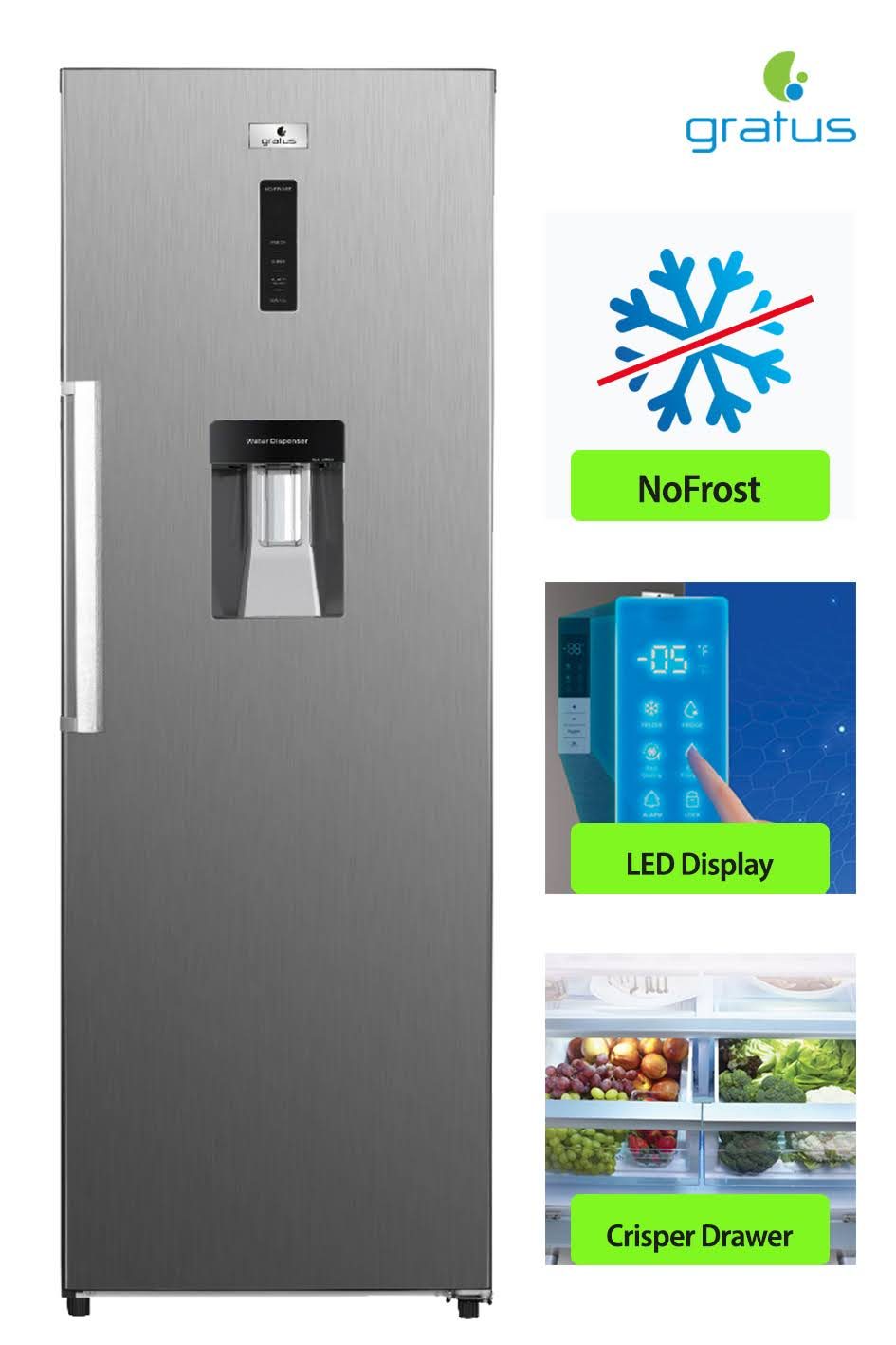 Gratus Single Door Frost-free Refrigerator with water dispenser, Active-C Fresh, Multi-Air Flow, Inox, Model- GRFNF470HCX1