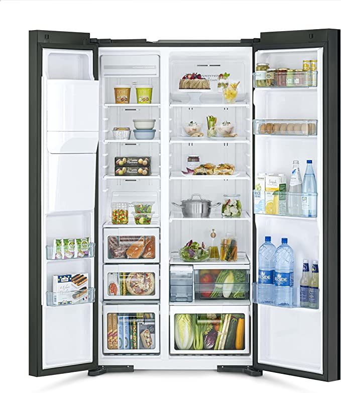 Gratus Side by Side Double Door Refrigerator, Total No Frost Fridge & Freezer with Inbuilt Water Dispenser, Eco Inverter, Electronic control with on door LED Display, Model- GRFSBS