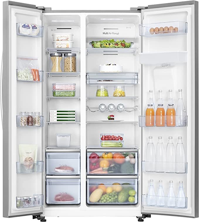 Gratus Side by Side Double Door Refrigerator, Total No Frost Fridge & Freezer with Inbuilt Water Dispenser, Eco Inverter, Electronic control with on door LED Display, Model- GRFSBS