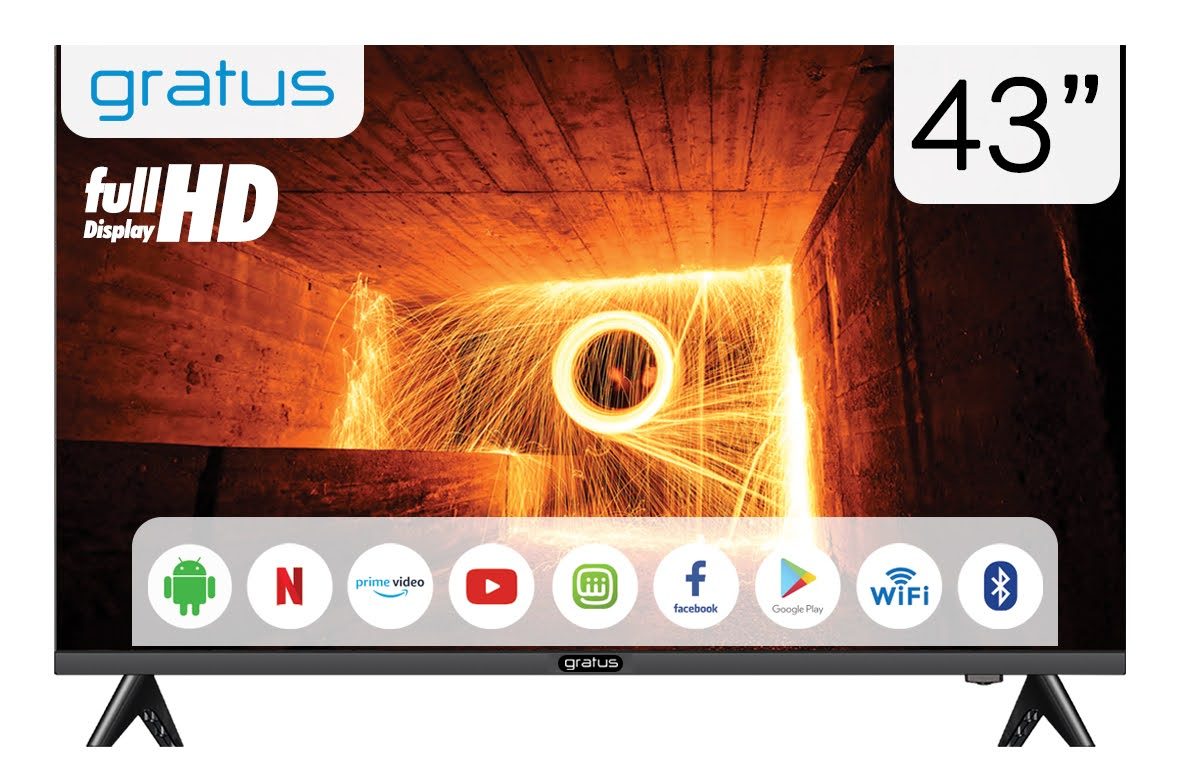 Gratus 43" Full HD Smart TV, Smart With T2 /s2 (receiver Inbuilt), Android 11, Color Box, E-share, YouTube, Netflix, FaceBook, A+ Panel, Model- GTV43SCIJ