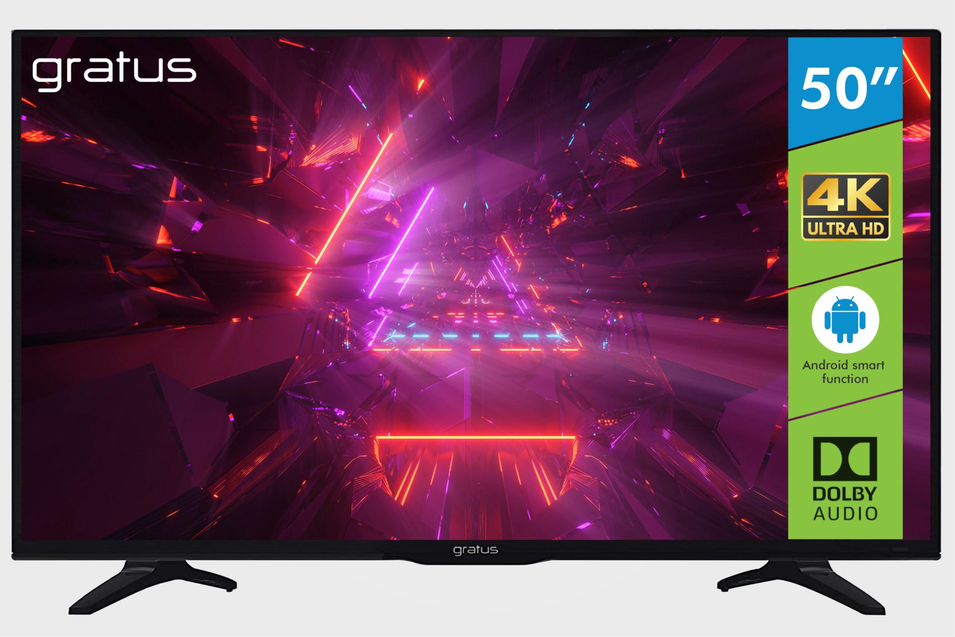 GRATUS 50-Inch UHD LED 4K Smart TV, T2/S2 Built-in receiver, Android Smart 11.0, Color Box, A+ Panel, Wi-Fi, E-Share, Model- GASLED50ACDFL