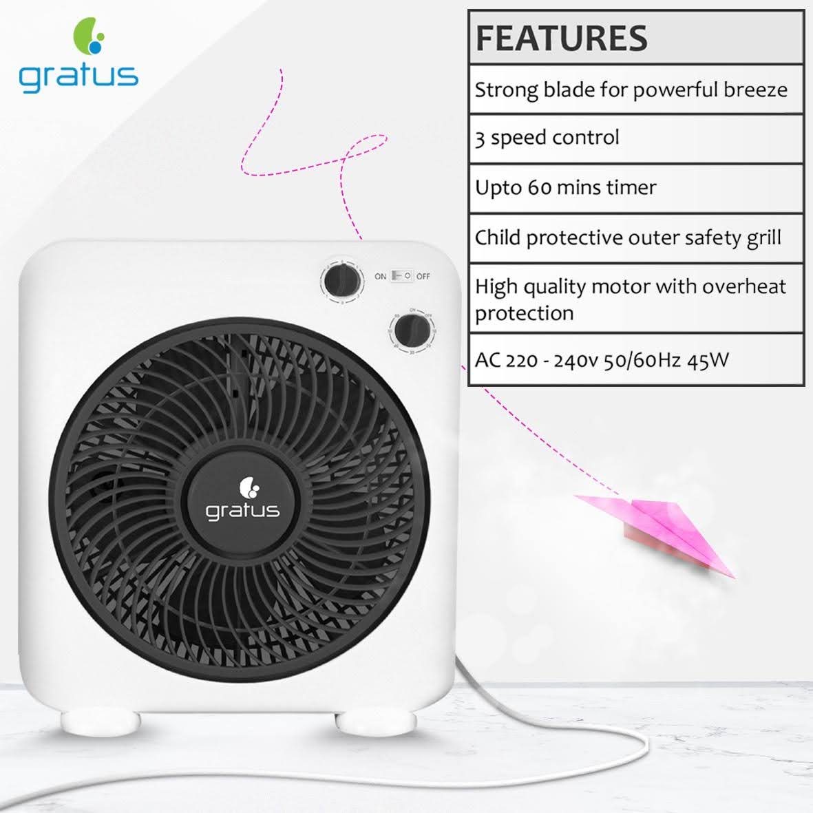 Gratus 12" Electric Box Fan, with 2 years warranty, Model-GRBF12AFTBM