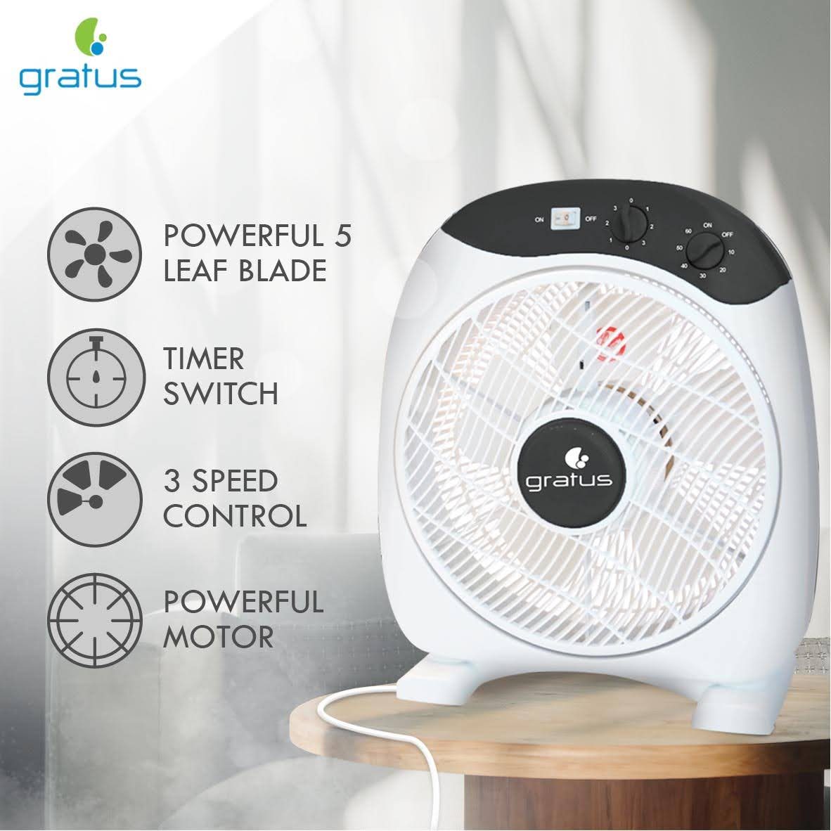 Gratus 12" Electric Box Fan, with 2 years warranty, Model- GRBF12FTBM