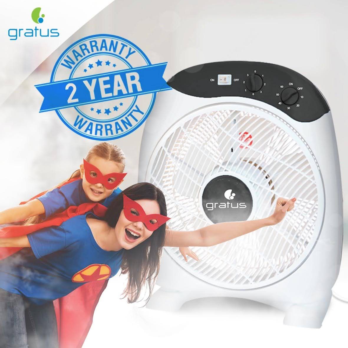 Gratus 12" Electric Box Fan, with 2 years warranty, Model- GRBF12FTBM