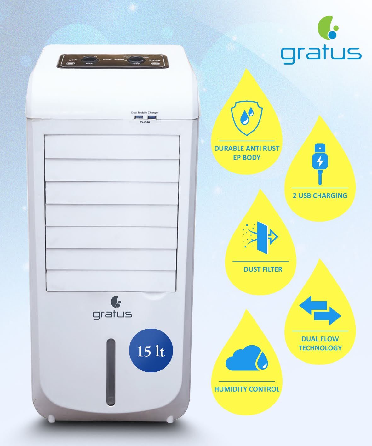Gratus Baarid Series 15 L Air Cooler, Made in India, Model- GADX9939