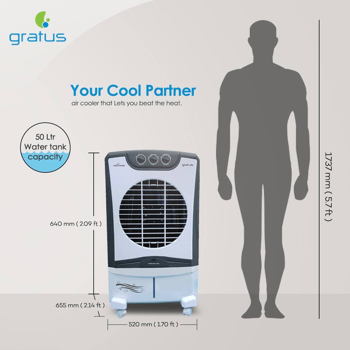 Gratus 35L Chill Storm Desert Air Cooler with Four Way Air Deflection, Made in India, Model- CHILLSTORM35