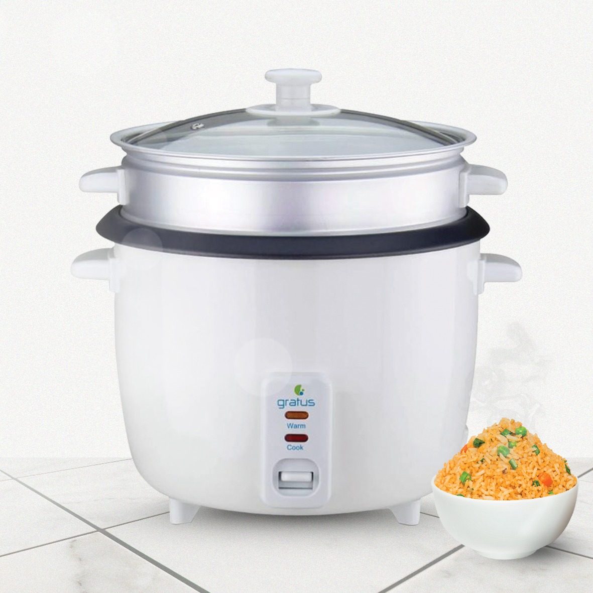 Gratus 2-in-1 Electric Rice Cooker 1.5L with Cook & Keep Warm Function (White) – GRC15500GBC