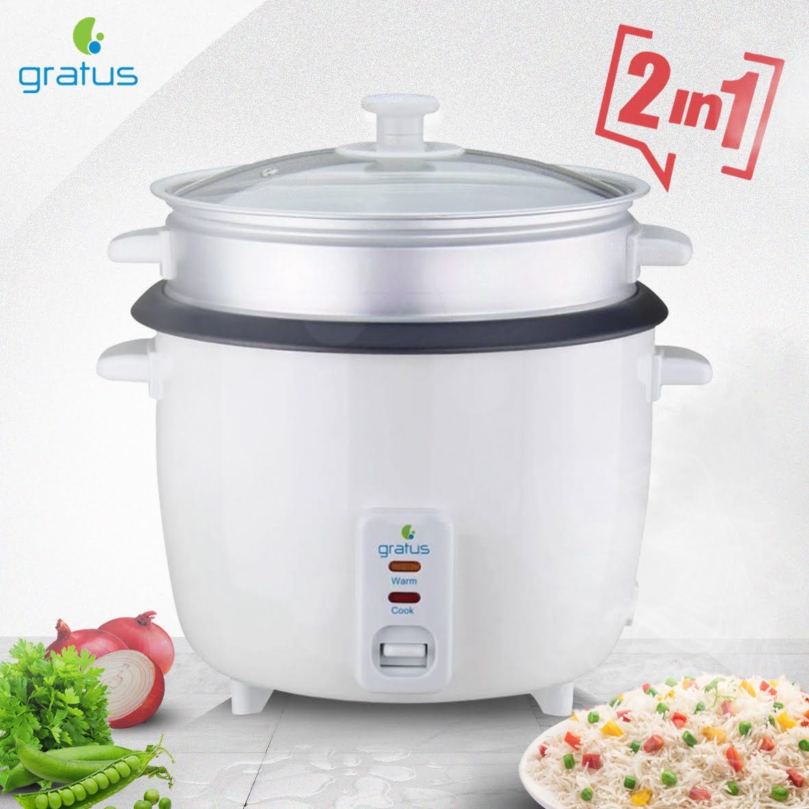 Gratus 2-in-1 Electric Rice Cooker 1.5L with Cook & Keep Warm Function (White) – GRC15500GBC