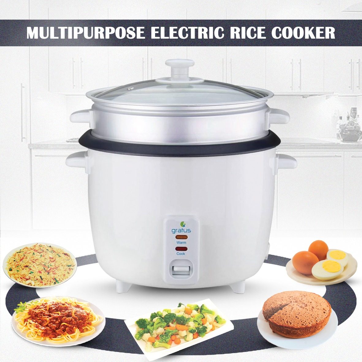 Gratus 2-in-1 Electric Rice Cooker 1.5L with Cook & Keep Warm Function (White) – GRC15500GBC