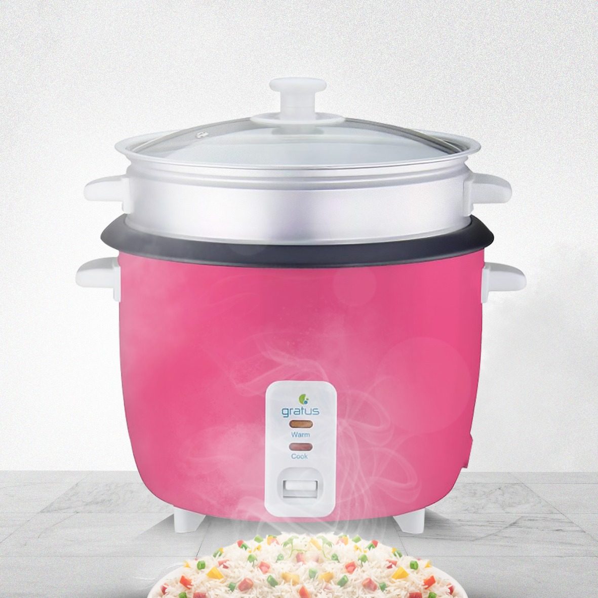 Gratus 2 In 1 Electric Rice Cooker, Cook and keep warm, 1.8 L capacity, Model- GRC18700GBC (Pink)