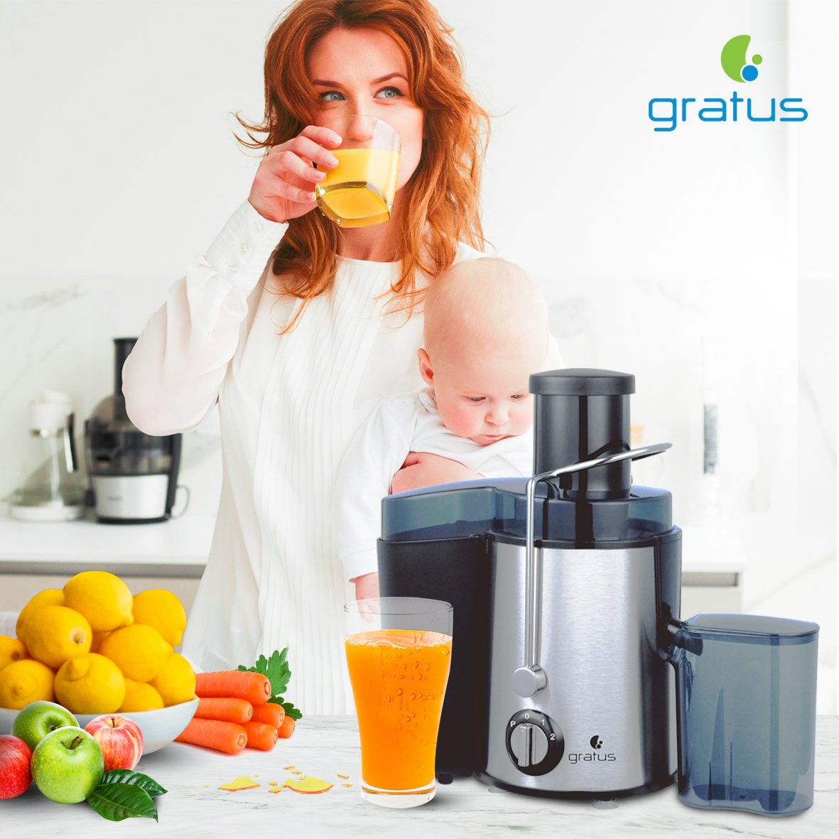 Gratus Juicer 500 Watts with 2 Speeds Control, Model- GRJR350FAF
