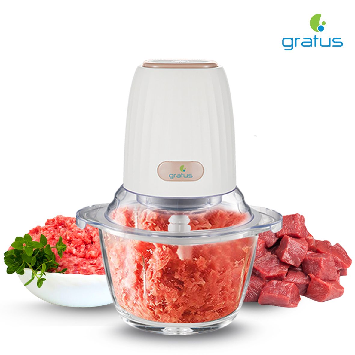 Gratus Food Chopper 350 Watts With 2 Liter Capacity, 2 Speed Control, Glass Bowl, Stainless Steel Blades X 4, Easy to Clean, Model- GFC4002FC