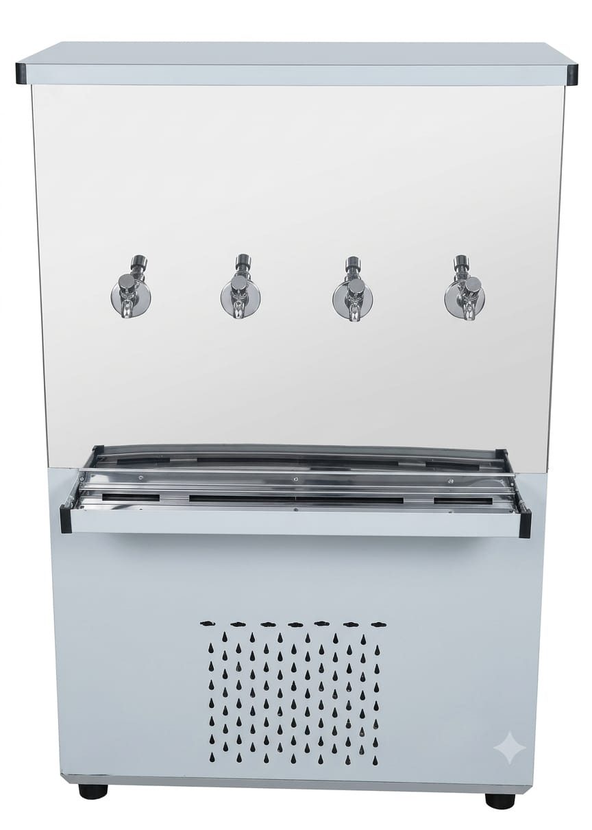 Gratus 85 Gallon 4 Tap Stainless Steel Commercial Water Cooler, Heavy-Duty Cooling, 530W, 1-Year Warranty, Model - GSD90MT4