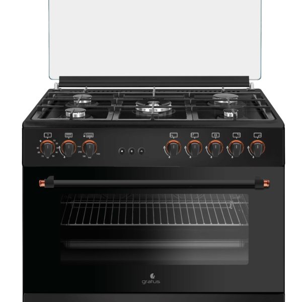 Gratus 90 X 60 cm Free Standing Full Safety Cooker (Black), Made in Turkey, Top 5 Gas Pool Burners, Internal Cooling Fan System, Cast Iron, 1 year warranty, Model- GGR951F1BS2